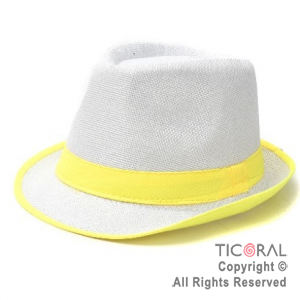 SOMBRERO PANAMA BLANCO CON CINTA FLUO AMARILLO TELA x 1